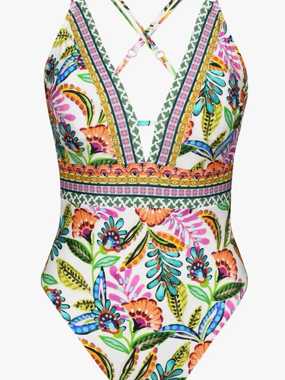 Floral V‑Neck One‑Piece Swimsuit in Multicolor